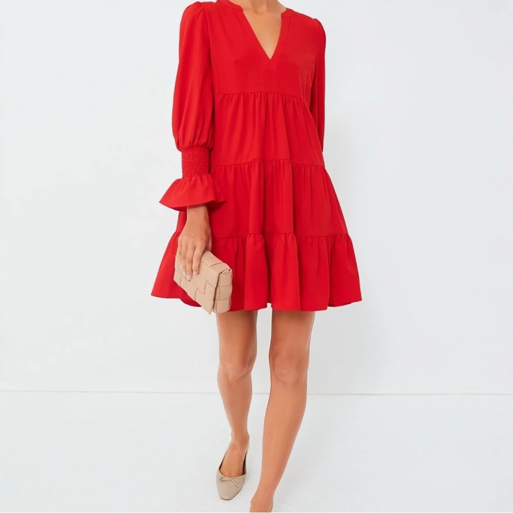 Tuckernuck Pomander Place Red Crepe Kenzo Dress Medium NWOT